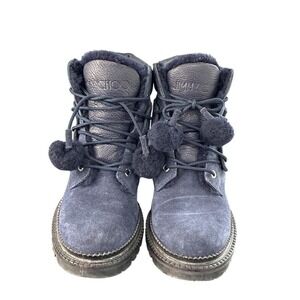 Jimmy Choo Blue Suede Fur Trim Combat Boots EU 36 Lug‎ Sole Ankle Boots - used
